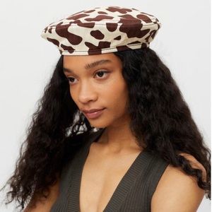 Urban Outfitters Animal Print Beret Brown Ivory One Size UO Hat NEW